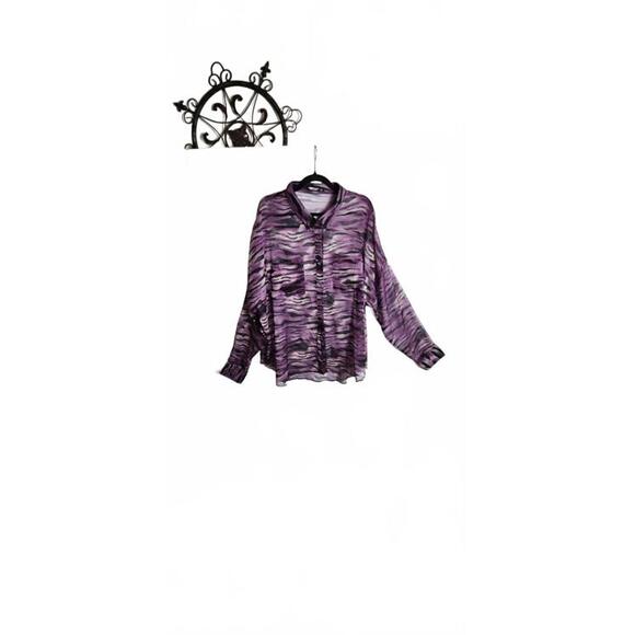 Tops - Nasty Gal Size 18 Purple and Black Sheer Button-Up Blouse with Animal Print